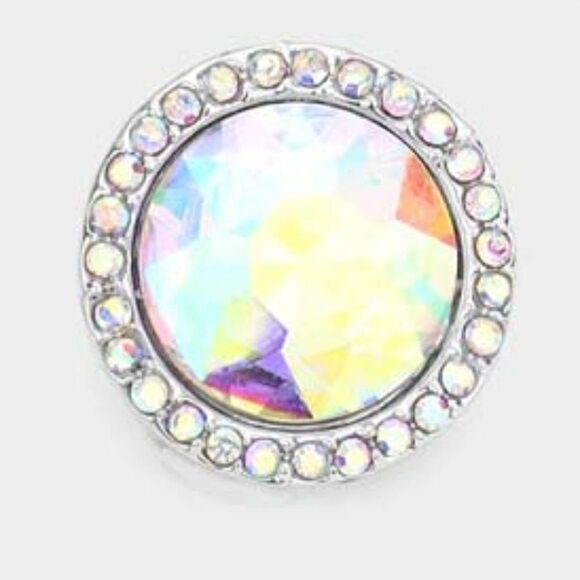 Rhinestone Trimmed Round Stone Aurora Borealis Evening Earrings - Picture 2 of 5